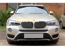 Защита радиатора BMW X3 II (F25) 2014- (3D) black верх (2 части) PREMIUM