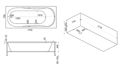 Акриловая гидромассажная ванна BAS Нептун 170х70