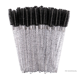 Щеточки для бровей чёрные с блестками в кейсе, 50 шт. в pm-shop24.ru