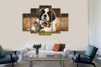 Модульная картина "Сенбернар и малыши"
