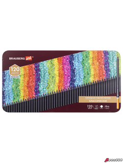 Карандаши художественные цветные BRAUBERG ART PREMIERE, НАБОР 120 цветов, 4 мм, металл кейс. 181692