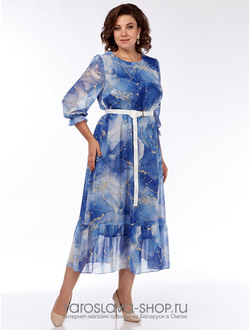 Модель :2483. Женское платье с мраморным рисунком синего цвета