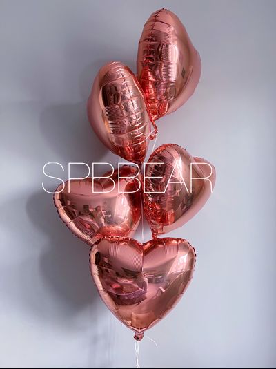 Фольгированные шары Сердца 5 штук розовое золото