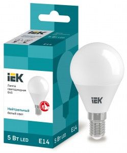Лампа светодиодная IEK шар G45 E14 5W(450lm) 4000K 4K 78x45 матов. ECO LLE-G45-5-230-40-E14
