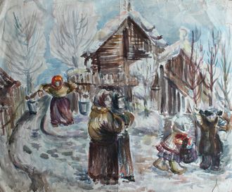 "В деревне" бумага акварель Мороз Оксана 1980 год