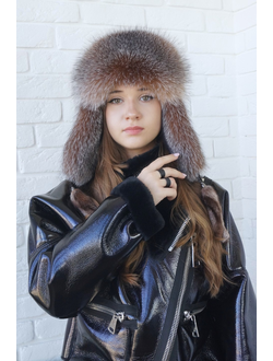 Ушанка "Полярная звезда" цвет черный золотой + кристалл