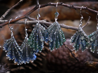 Серьги-крылья с капельками "Тайна Хрустального Леса", романтичный подарок девушке