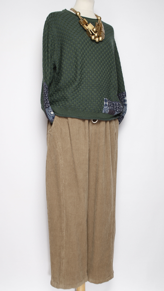 Брюки Бохо "Бананы вельвет строчки винтажный карман" бежевые р.48-56