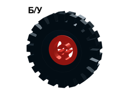 ! Б/У - Wheel with Split Axle Hole with Black Tire 17 x 43 3482 / 3634, Red (3482c03) - Б/У