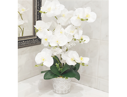 Купить/Композиция из искусственных цветов Орхидея белая ваза узор серебро малая № ОРO32