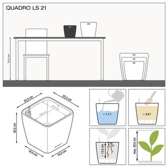 Кашпо с автополивом Lechuza Quadro/Quadro LS антрацитовый металлик (21 см)