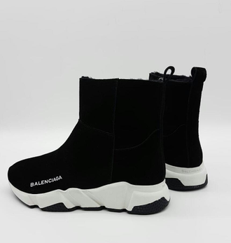 Кроссовки Balenciaga speedtrainer черно-белые зимние с мехом (36-40)