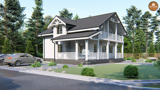 Красивый каркасный дом с мансардой и балконом. Проект №120.