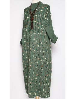 ПЛАТЬЕ БОХО хлопок "ПРОВАНС РУКАВ РЕЗИНКА" малахит р.52-56