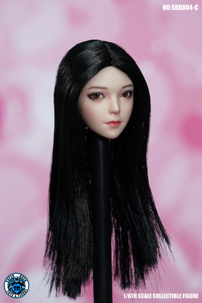 Женская голова (скульпт) с длинными волосами (черные) 1/6 scale  (SDDX04С) - SUPER DUCK