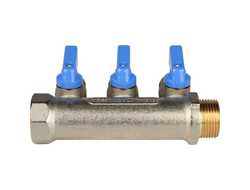 Коллектор распределительный STOUT с шаровыми кранами 3/4", 3 отвода 1/2" (синие ручки) (Арт. SMB 621