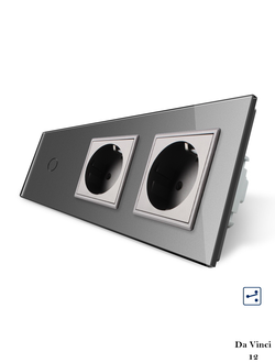 Одноклавишный проходной сенсорный выключатель livolo с двойной розеткой серого цвета