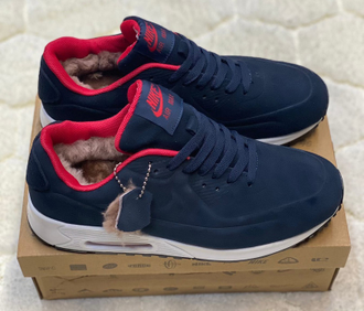 Nike Air Max 90 темно-синие с белым с мехом