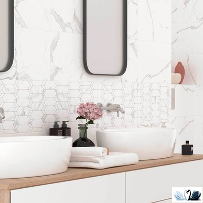 Плитка настенная Creto Purity Scales белый 25х40 см, матовая под мрамор с вторым узорным рисунком