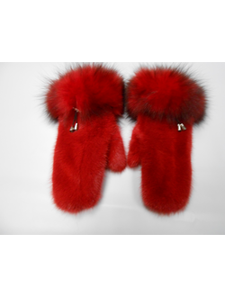 Варежки, рукавицы норковые женские натуральный мех норка опушка песец красные арт. Вно-013