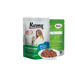 Пауч Karmy (Карми) влажный корм (пауч) для стерилизованных кошек, лосось в соусе 80 г