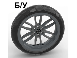 ! Б/У - Wheel 75mm D. x 17mm Motorcycle with Black Tire 94.2mm D. x 22mm Motorcycle Racing Tread 88517 / 88516, Dark Bluish Gray (88517c01) - Б/У