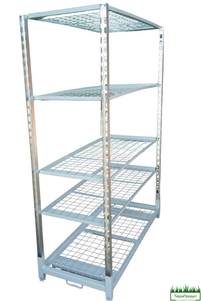 Стеллаж евро тролль сетчатый в комплекте 4  полки под микрозелень 1350x560x1900