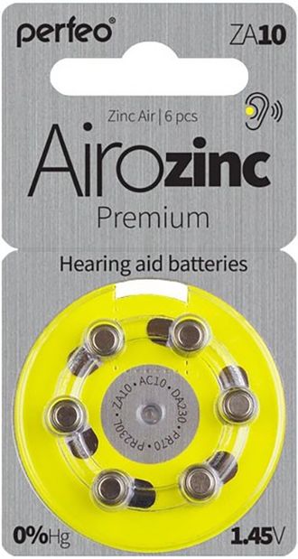 Батарейки для слуховых аппаратов ZA10 воздушно-цинковая Perfeo ZA10/6BL Zinc Air 6 шт