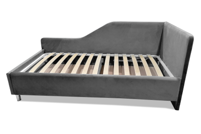 Угловая кровать, тахта, софа, подростковая MyCloud Муза, с подъемным механизмом, бельевым ящиком, боковой спинкой, ножки под робот пылесос