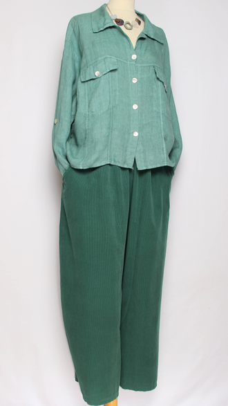 Брюки Бохо вельветовые "Султанки" джинс, малахит р.52-58