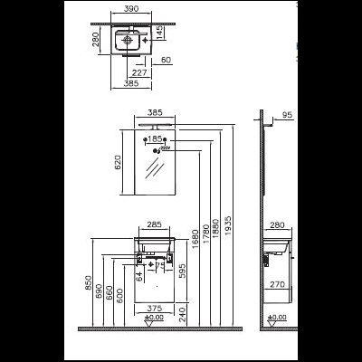 Комплект мебели VITRA MIA, 40 см, с дверцами, золотой дуб, 67089