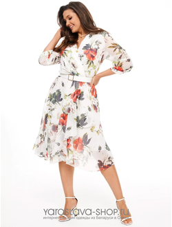 Модель: 2122. Летнее шифоновое платье с красными маками на белом.