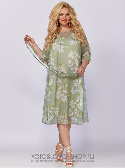 Шифоновое платье А-силуэта нежно-зеленого оттенка