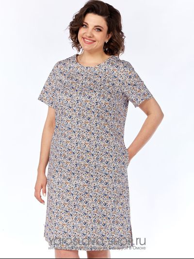 Платье прямого силуэта в мелкий цветочек