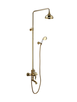 Душевая система  с верхней душевой лейкой. Тропический дождь поворотный излив 153 мм, золото. Lemark Brava LM4762G