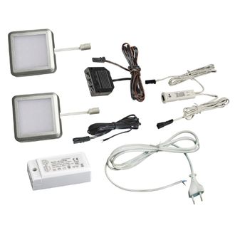 Комплект из 2-ух светильников PL-18, серебро, нейтральный свет с блоком, ИК  выключателем и сетевым шнуром