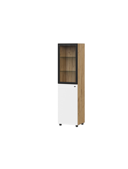 Милан Пенал со стеклом Дуб Золотой/Белый Матовый