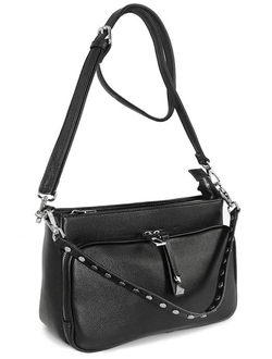 (АРТИКУЛ: 9724/32) СУМКА ЖЕНСКАЯ НЕБОЛЬШАЯ, НАТУРАЛЬНАЯ КОЖА, С ДВУМЯ НАРУЖНЫМИ КАРМАНАМИ, ЧЕРНАЯ, РЕМЕНЬ ЧЕРЕЗ ПЛЕЧО