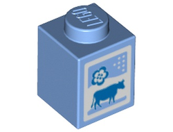 Brick 1 x 1 with Blue Cow and Flower on White Background Pattern Milk Carton, Medium Blue (3005pb016 / 4619596)