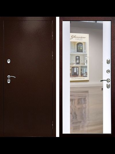 Дверь Термо Сибирь медный антик зеркало Белый софт