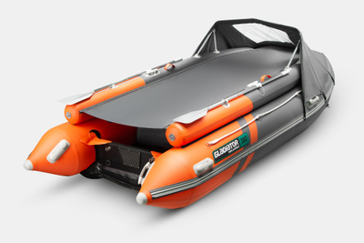 Моторная лодка GLADIATOR E380PRO X оранжево-темносерый с тентом