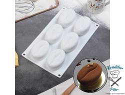 Форма для муссовых десертов и выпечки Доляна «Кофейные зёрна», 28,5×17×2,5 см, 6 ячеек, 8×6 см, цвет белый