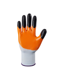 Перчатки нейлоновые (оранжевые) с нитрильным обливом 3/4 (пальчики) (12 пар/уп.)