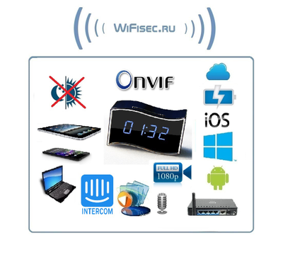 Охранная видеокамера /IP видеоняня WiFi/LAN (Часы настольные, волна)  с аккумулятором с DVR, Full HD (Camwf)