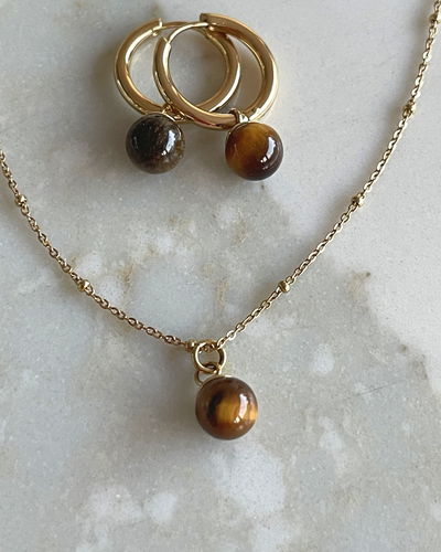 Серьги-кольца с подвеской из тигрового глаза цвет золото A&C (Норвегия)