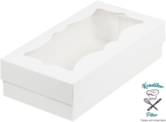 Коробка для пирожных с фигурным окошком 210*110*55 мм, белая