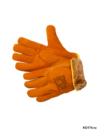 Перчатки спилковые утепленные оранжевого цвета Driver Lux Zima XY040