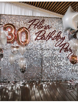 Серебряная фотозона с пайетками, шарами и звездами № 1477