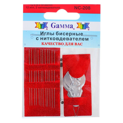 NC-208 Гамма Иглы бисерные с нитковдевателем 54мм 12шт.+ 2 нитковдевателя