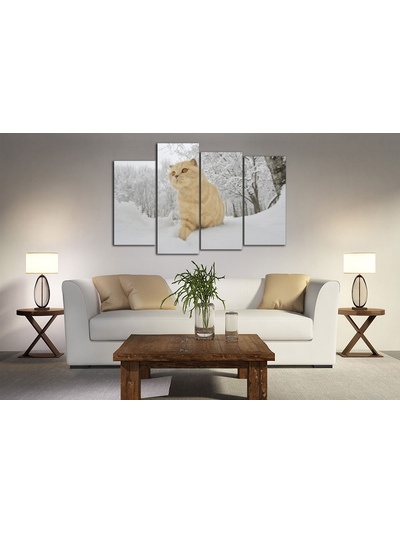 Модульная картина &quot;Рыжий кот в снегу&quot;